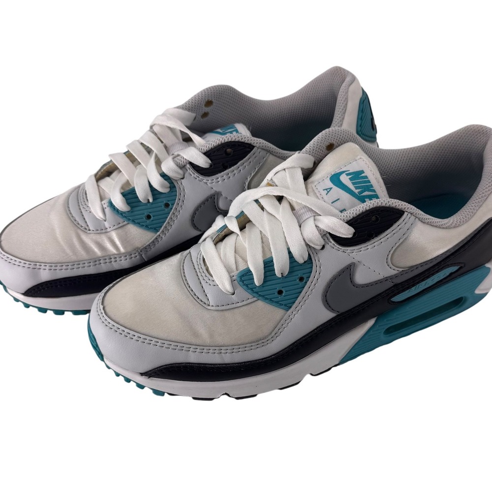 Nike Air Max 90 Womens 10 White Grey Teal Metallic Sneakers FB8570-101 - Picture 8 of 11